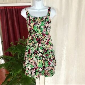 Floral dress from Anthropologie.  Red green silk